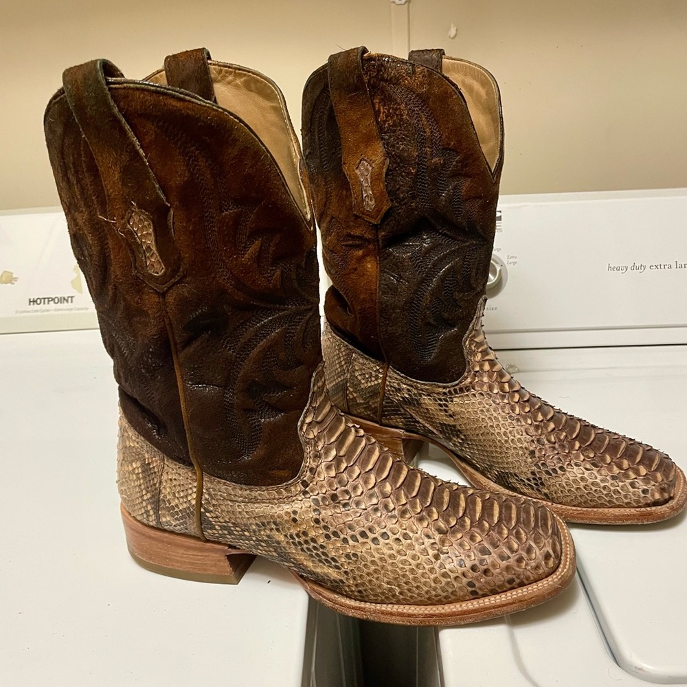 Corral Brown and Tan Snakeskin/Lamb Skin Western Boots